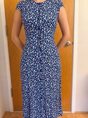 Reformation Blue Fauna Floral Midi Dress - Size 4 Like New Condition